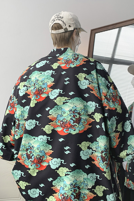 夏装大码风港风外套半袖开衫薄款道袍披风汉服中性风F12/P40,男装T恤,钱塘713