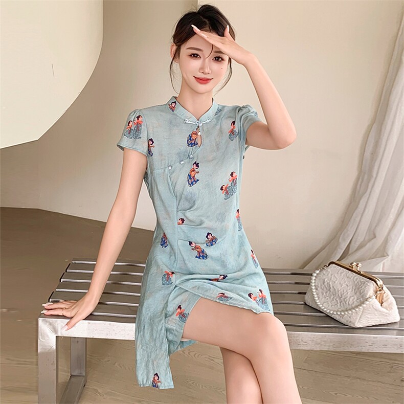 新中式国风印花套装女夏季2025新款巨好看独特漂亮休闲短裤两件套,女装套装/套裙,仟媚宠