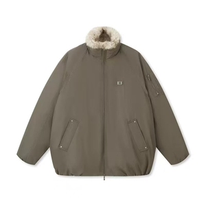 网图 拼接毛边立领派克棉服宽松冬季保暖棉衣P95图片
