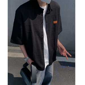 2026夏短袖格子衬衫大码男纹理提花衬衣薄外套 CS580/特P35 黑色2图片