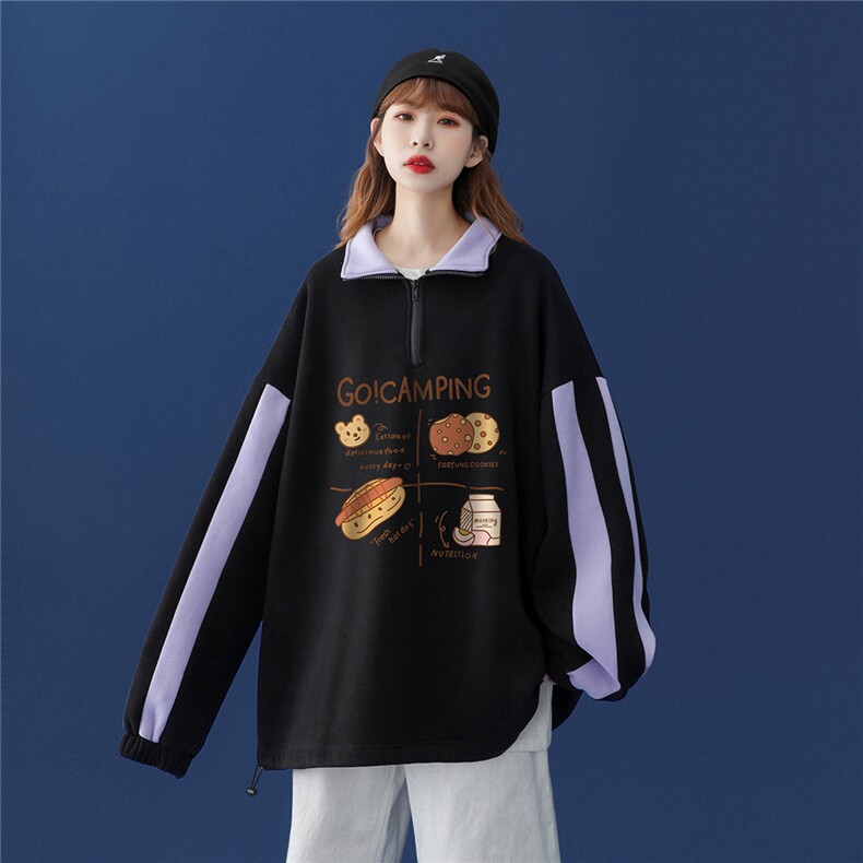 中性风2026秋季新品半拉链宽松卡通印花百搭情侣卫衣B208p55控68,男装卫衣,A247A