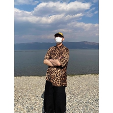 TWORED复古豹纹短袖衬衫男女夏季宽松垂感痞帅设计感薄款衬衣，男装T恤，星座506A