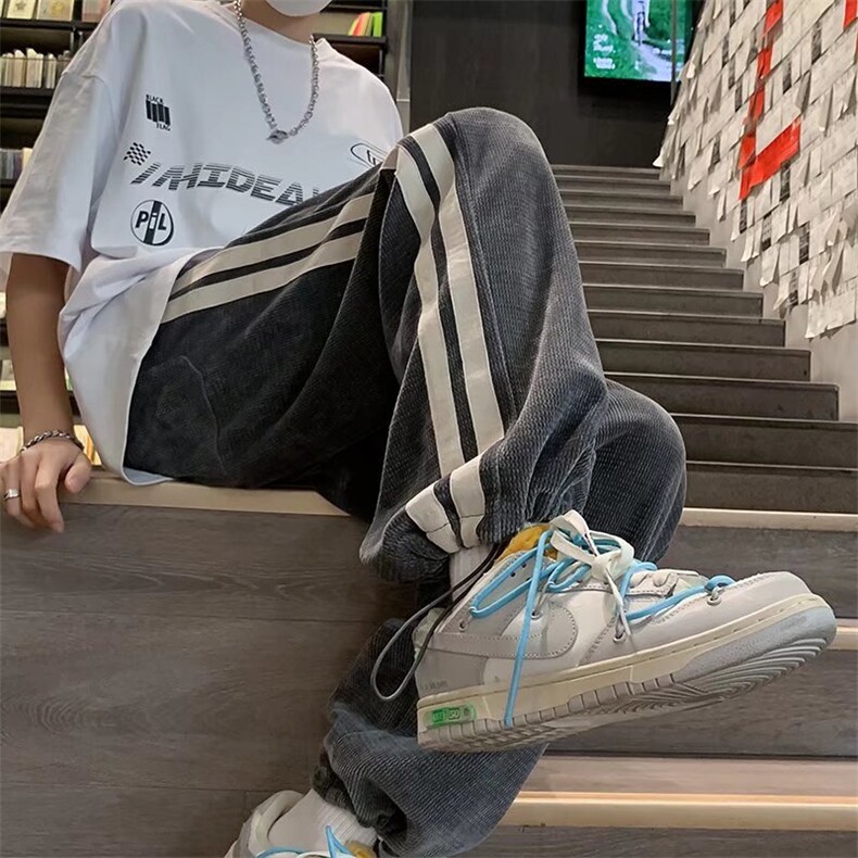 裤子男侧边织带休闲裤ins直筒宽松高街百搭运动裤TK34P32,男装休闲裤,星座1116-2