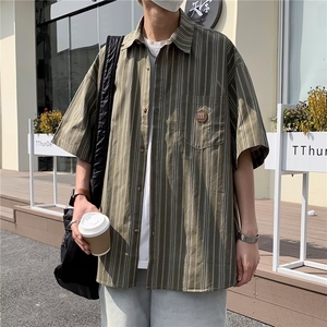 男装日系复古条纹短袖衬衫男夏季宽松半袖休闲情侣衬衣CS003-P29图片