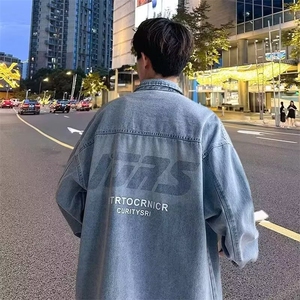 W45-P47 春秋季水洗牛仔衬衫男青少年潮牌长袖夹克图片