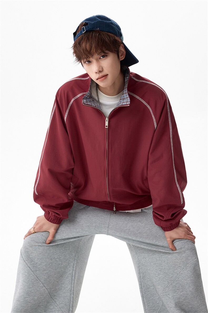 春季26美式复古格子拼接夹克运动棒球服外套男C61315-TP5599,男装夹克,电商A102