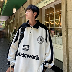 WY36-P40美式复古拼色POLO衫卫衣男春秋款潮牌嘻哈，男装卫衣，星座1501-1