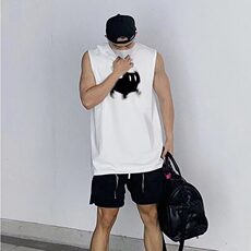 港风纯棉百搭无袖背心士潮牌运动休闲坎肩宽松t恤上衣X9-P25网图，女装T恤，电商B245