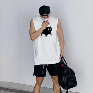 港风纯棉百搭无袖背心士潮牌运动休闲坎肩宽松t恤上衣X9-P25网图图片