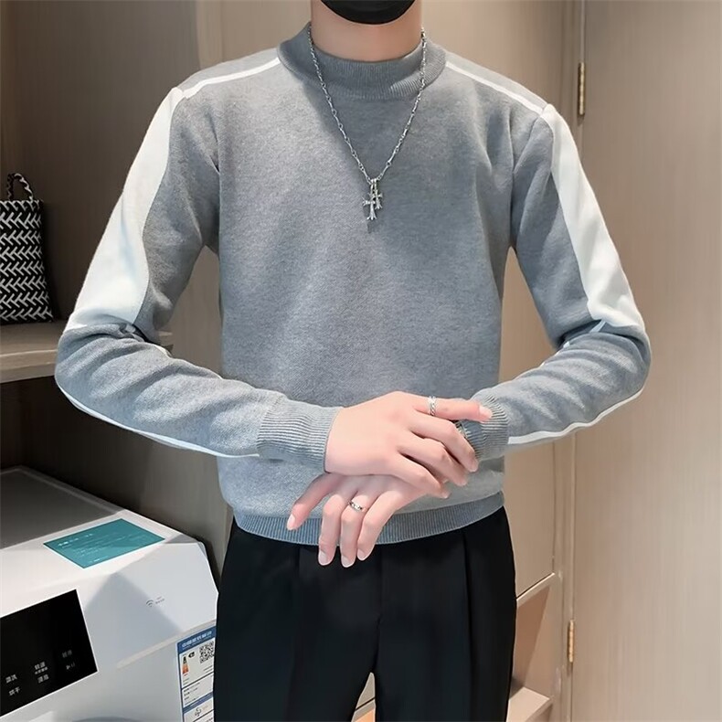 秋季男士针织圆领毛衣时尚简约百搭设流线衣条纹加绒打底S572/P48,男装针织衫/毛衣,星座506