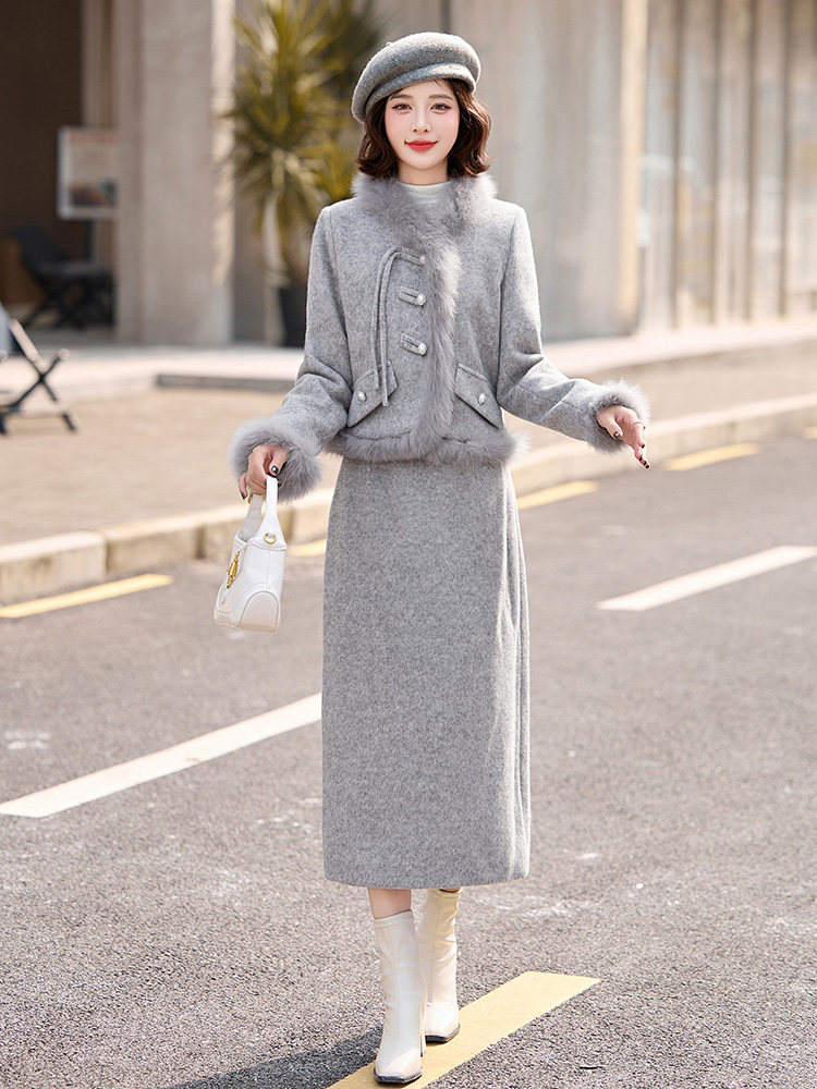 小香风羽绒服套装女白鸭绒加厚保暖狐狸毛拼接短款外套冬,女装套装/套裙,衣之秀