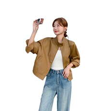 甜酷风黄色皮衣外套女春秋2025新款小个子又酷又飒机车服PU皮夹克，女装短外套，2C285
