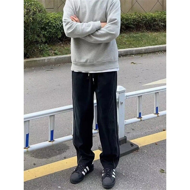 条纹裤子男夏季美式高街运动休闲裤军绿色直筒工装裤潮XZK144-p40,男装休闲裤,星座1008