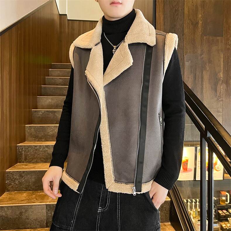 店主风翻领坎肩皮衣马甲加绒加厚男女冬季宽松休闲外套D011-P88,男装皮衣,星座717