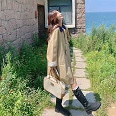 POLO领宽松型宽松风衣中长款纯色春秋英伦风短款百搭气质小个子，女装风衣，蝶眷