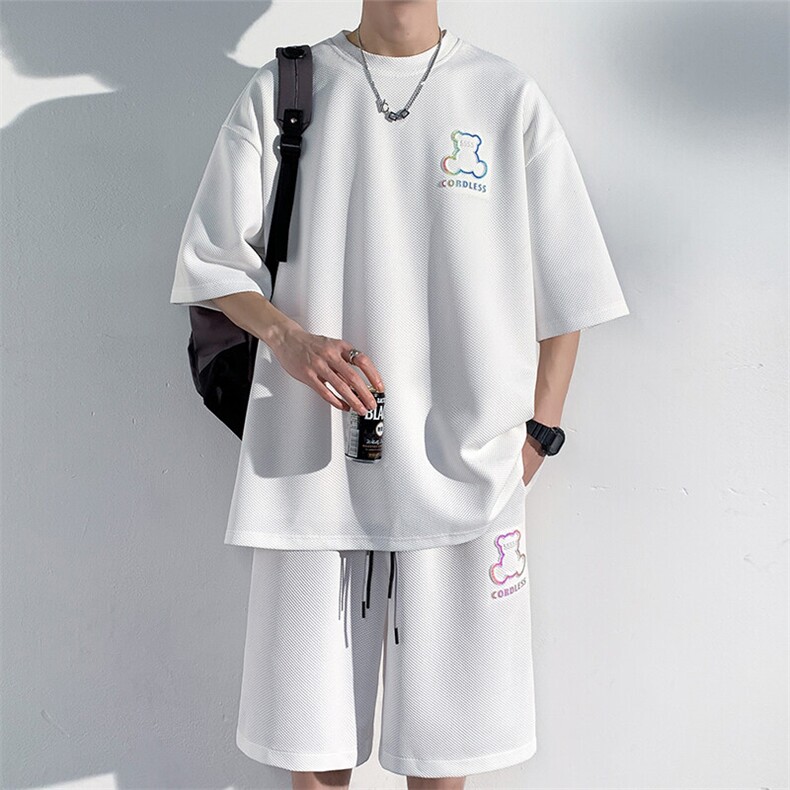 2025夏季新款港风光影墙大码短袖T恤套装M-5XHQ23382-特P45,男装T恤,电商A022