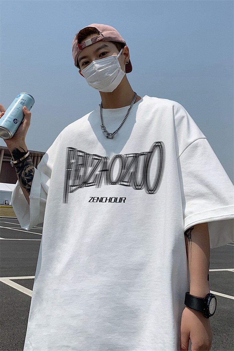 XY5128-TP25控价38港风美式字母印花潮流百搭男生短袖大码宽松T恤,男装T恤,电商A102-1