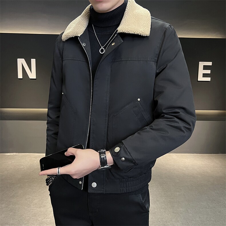 冬季新款羽绒服短款夹克羊羔毛领羽绒服标80绒带报告-8802，男装羽绒服，电商B248