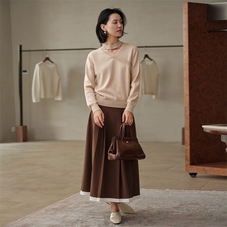 2025秋冬新款女羊绒衫100%纯羊绒挂脖V领针织套衫纯色简约羊绒衫，女装羊绒衫，绒知纯羊绒