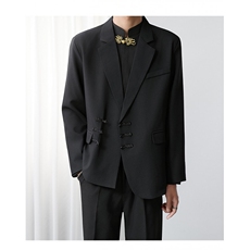 新中式黑色盘扣西装外套风中山装订婚新郎结婚礼服休闲西服，男装西服套装，星座506A