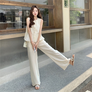 韩系绝美时尚套装女2025年夏季新款休闲气质显瘦马甲阔腿裤两件套图片