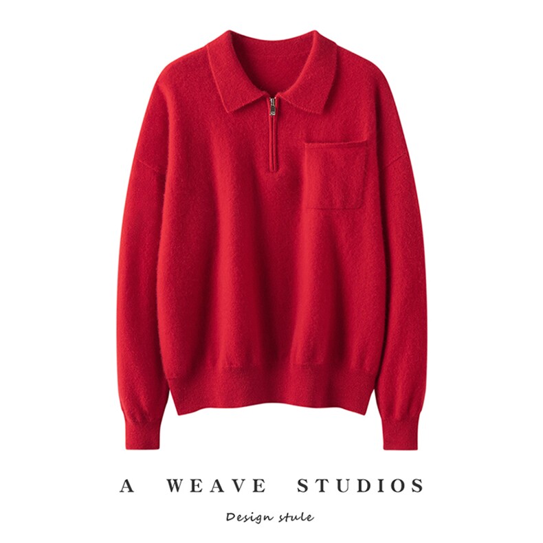 时尚百搭polo领口袋衫针织衫，女装针织衫/毛衣，兴泰羊绒