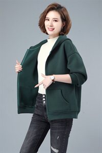 时尚休闲连帽加绒卫衣，2023年冬季简约单件常规拉链连帽图片