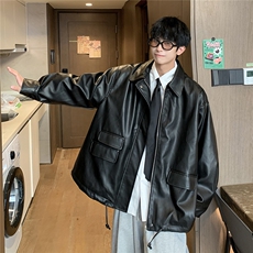 港风工装皮夹克中性休闲宽松皮衣男大码M-5XL夹克JK7761P85控118，男装皮衣，星座227-7