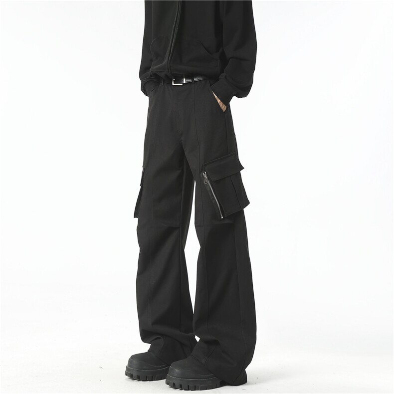 春季裤子男新款美式复古褶皱直筒工装裤大口袋宽松伞兵裤，男装工装外套，星座302B-2
