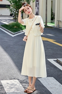 刺绣马甲小披肩短袖连衣裙两件套女2025夏季新款小香风气质套装裙图片
