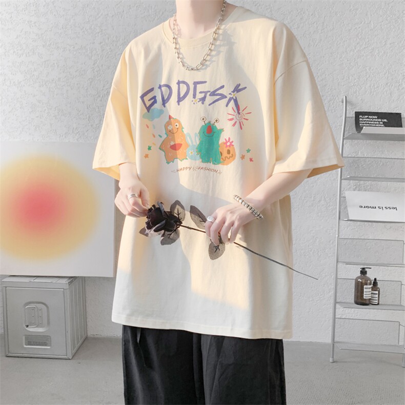 夏季内景纯棉日系印花短袖T恤男宽松圆领体恤衫DT9691/,男装T恤,电商B316