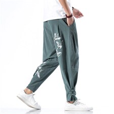 休闲裤男宽松风男款刺绣裤子大码灯笼裤哈伦裤小脚裤905P50，男装休闲裤，钱塘788(原4013)