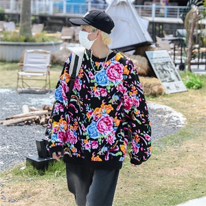 B203圆领大花卫衣大码男女新中式汉服团队表演出饭店火锅店情侣潮图片