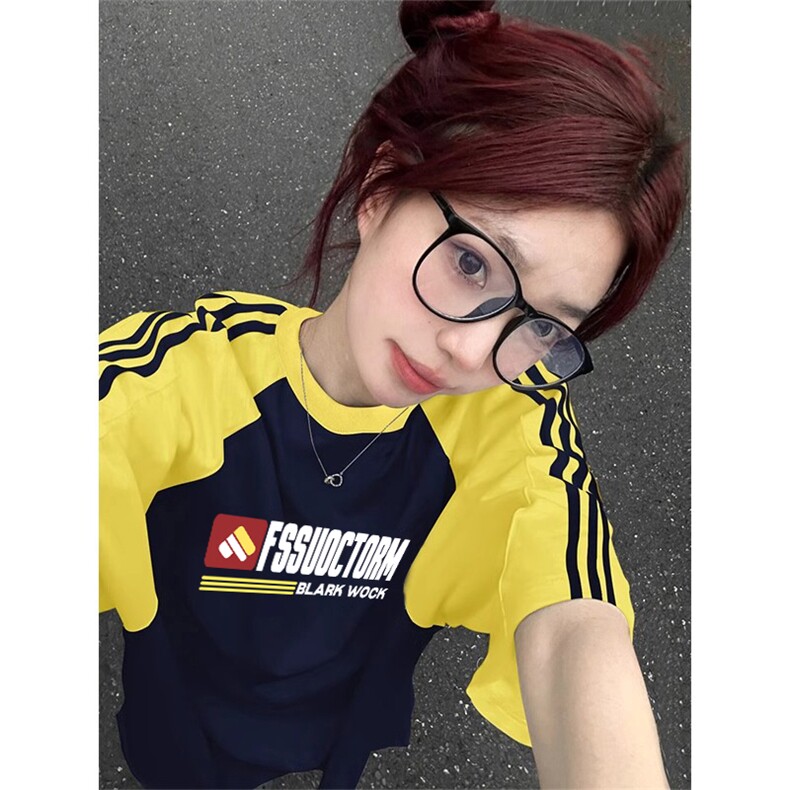 夏季美式高街重磅纯棉三条杠织带插肩撞色男女短袖T恤CZ20-特P25,男装T恤,电商A486