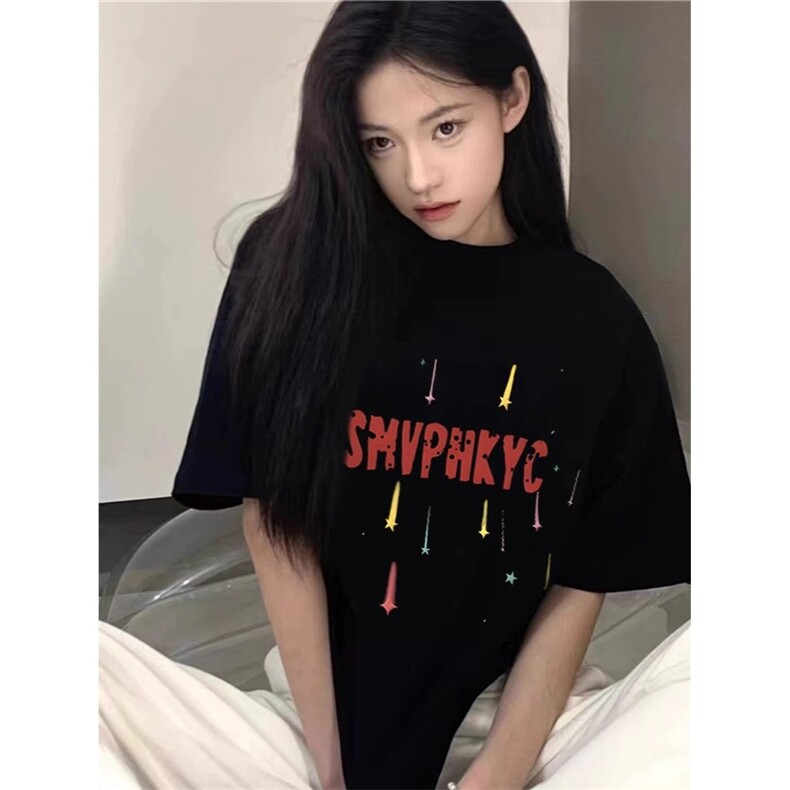 美式高街短袖白t恤女2025新款夏季纯棉宽松慵懒风设计感小众上衣t图片