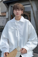 ！2025夏季新款男士新中式纯色长袖衬衫百搭衬衣CS200特P35，男装衬衫，电商B220