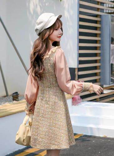 【现货】钉珠小香风纱袖连衣裙，女装连衣裙，艾丹迪蔓