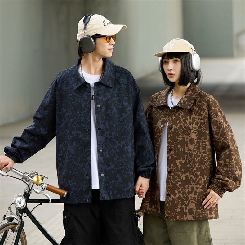 秋季新款男士翻领夹克教练服外套情侣宽松百搭上衣JK3950P105，男装夹克，电商A400（原B301）