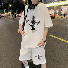 ！2024夏季新款男士华夫格短袖套装百搭学生一套HTZ55P50，男装T恤，电商B220