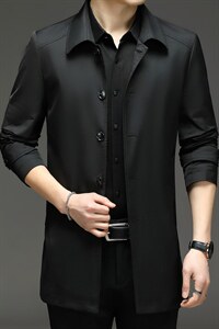 MJ2110男士2022年春季新款长袖外套休闲连帽青年中长款风衣P140图片