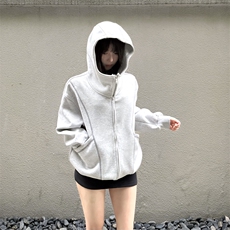 抖音得物高品质秋冬美式高街重磅结构辑明线纹理连帽卫衣外套W111，女装短外套，电商A486-1