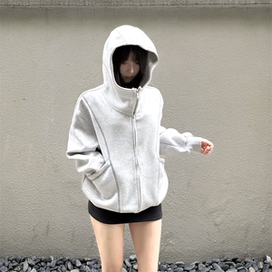 抖音得物高品质秋冬美式高街重磅结构辑明线纹理连帽卫衣外套W111图片