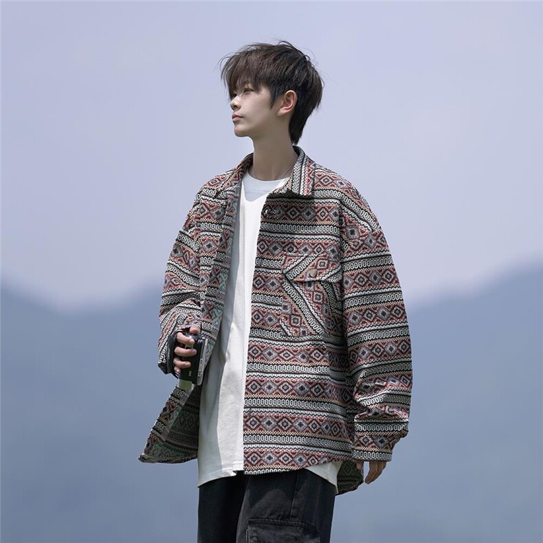 秋装港风夹克加厚衬衫休闲外套盘扣新中式民族风花型H332/P65，男装夹克，电商A221A