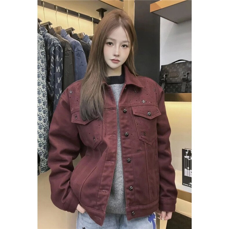 有货。潮牌烫钻十字架外套2026春秋牛仔夹克W6973-P103，男装夹克，星座412-3