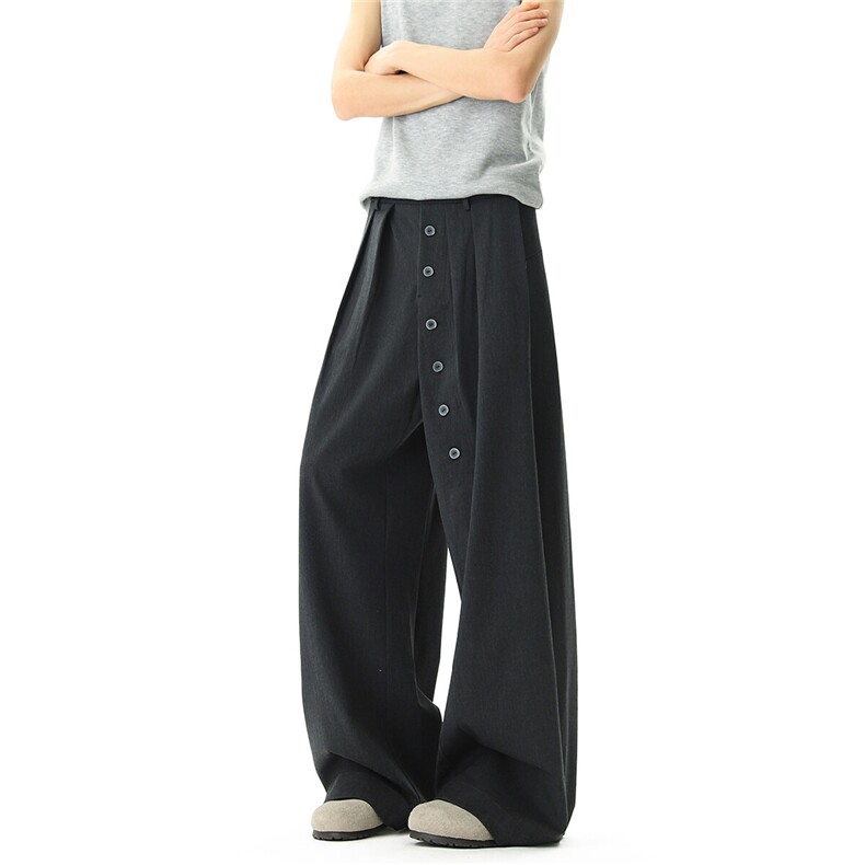 美式夏季薄款纽扣装饰休闲裤弯刀西裤1XZ502-K843-P65控89，男装西裤，星座502