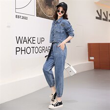 2022年春款新款上衣裤子套装外套牛仔时尚气质两件套，女装套装/套裙，瑶迪依秀