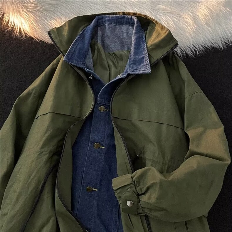 美式拼接牛仔外套男士潮牌大码假两件衣服J7083P65,男装夹克,星座1116-2