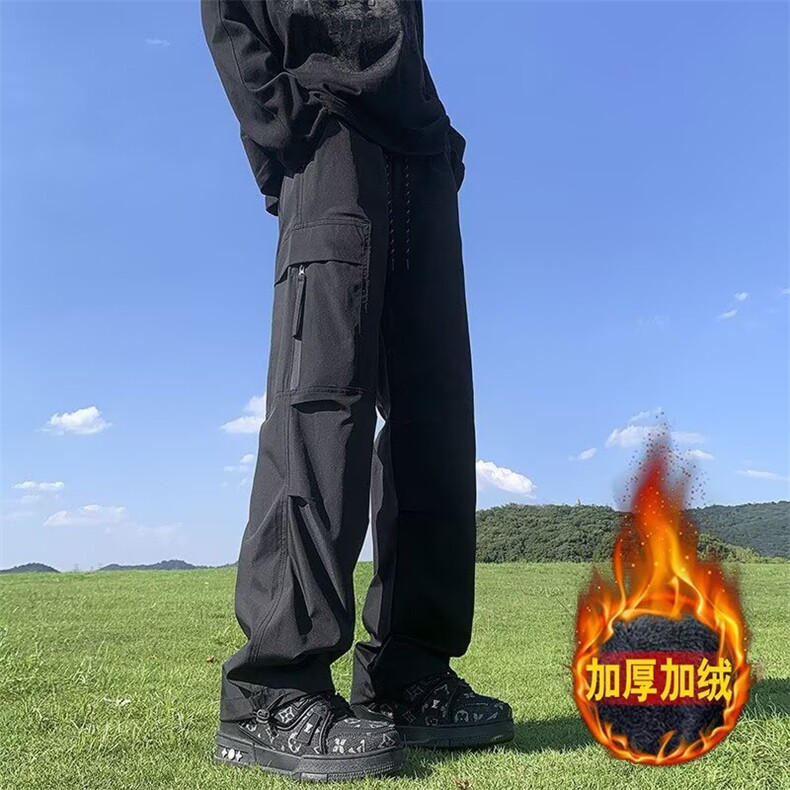男款软壳冲锋裤男秋冬季2025加绒高个子工装裤美式高街保暖休闲裤,男装棉衣,星座302B-2