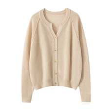 秋冬新款舒适时尚百搭女士圆领插肩开衫羊绒衫，女装羊绒衫，泰盈纯羊绒