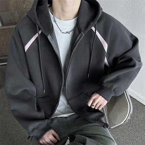 WY610-P58美式潮牌宽松oversize拼接撞色开衫卫衣图片